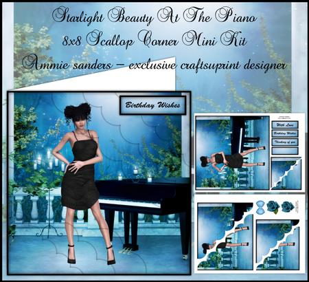 Starlight Beauty at the Piano 8x8 Scallop Corner Topper