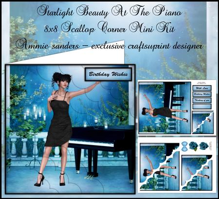 Starlight Beauty at the Piano 8x8 Scallop Corner Topper