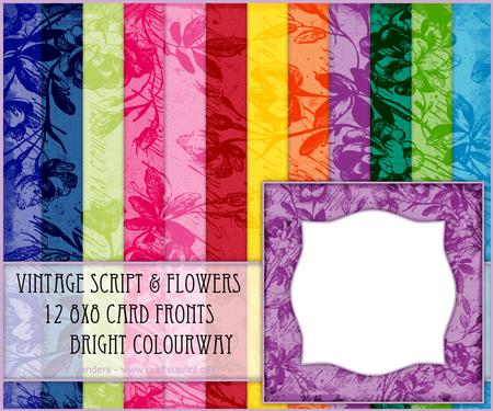 Vintage Script & Flowers 12 8x8 Blank Card Fronts - Brights