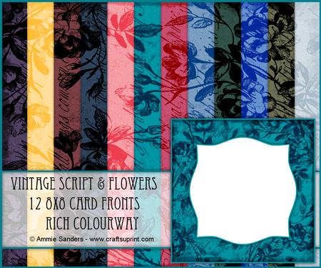 Vintage Script & Flowers 12 8x8 Blank Card Fronts - Rich