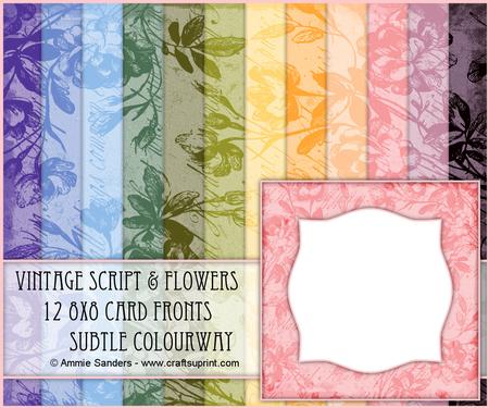 Vintage Script & Flowers 12 8x8 Blank Card Fronts - Subtle