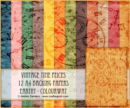 Vintage Time Peices 12 A4 Backing Papers - Earthy Shades