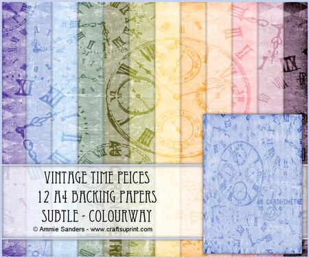 Vintage Time Peices 12 A4 Backing Papers - Subtle Shades