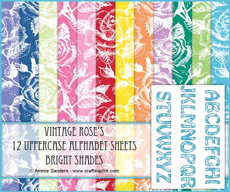 Vintage Rose 12 Alphabet Sheets - Bright Shades