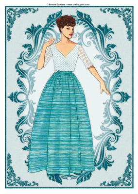 Vintage Fashion Lady Embossed A4 Topper / Card Front