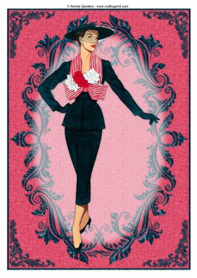 Vintage Fashion Lady Embossed A4 Topper / Card Front