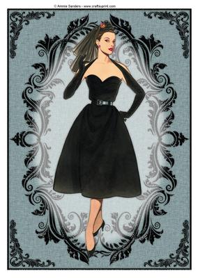 Vintage Fashion Lady Embossed A4 Topper / Card Front