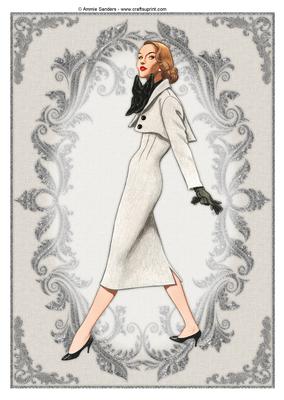 Vintage Fashion Lady Embossed A4 Topper / Card Front