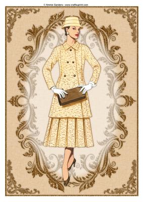 Vintage Fashion Lady Embossed A4 Topper / Card Front