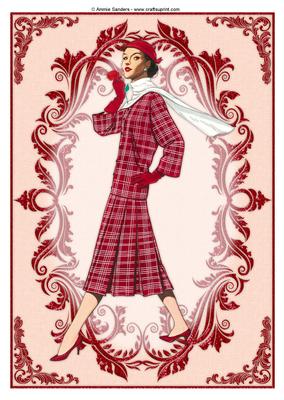 Vintage Fashion Lady Embossed A4 Topper / Card Front