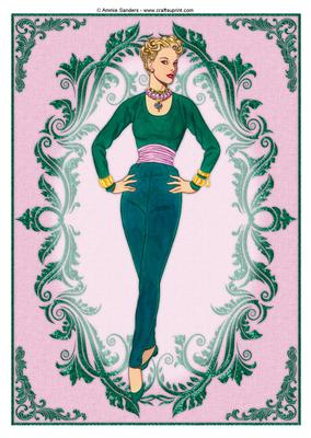 Vintage Fashion Lady Embossed A4 Topper / Card Front