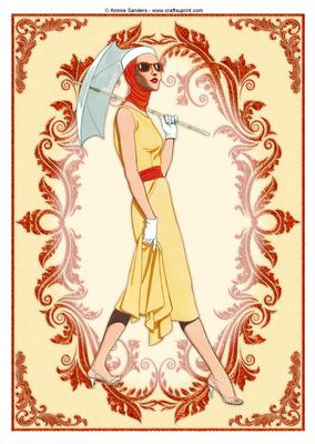 Vintage Fashion Lady Embossed A4 Topper / Card Front