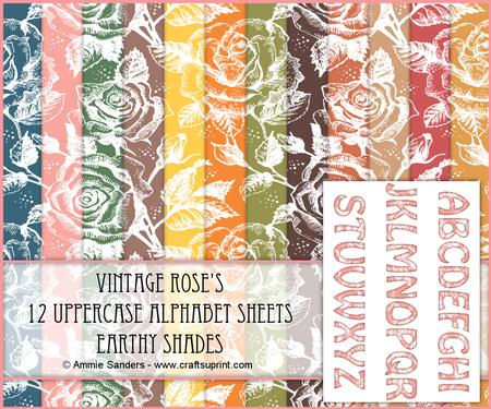 Vintage Rose 12 Alphabet Sheets - Earthy Shades