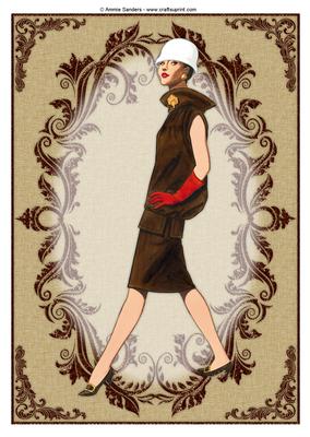Vintage Fashion Lady Embossed A4 Topper / Card Front