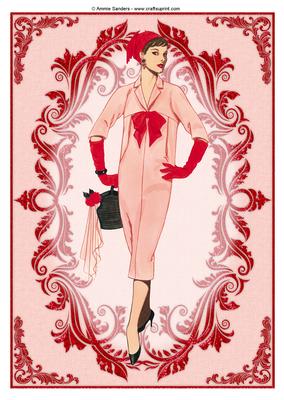 Vintage Fashion Lady Embossed A4 Topper / Card Front