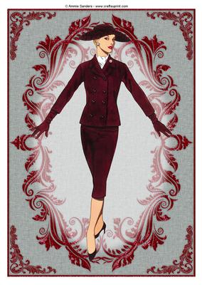 Vintage Fashion Lady Embossed A4 Topper / Card Front