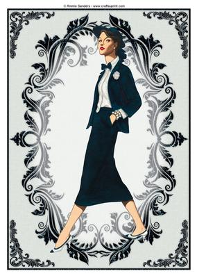 Vintage Fashion Lady Embossed A4 Topper / Card Front
