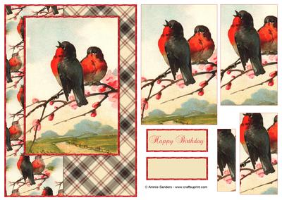 Beautiful Vintage Painted Birds A5 Quick Card