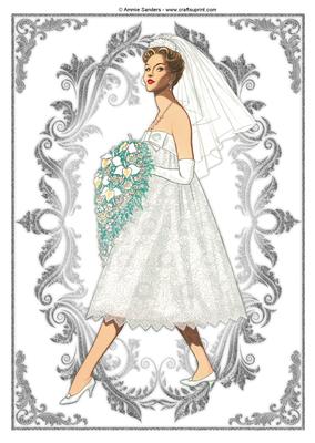 Vintage Fashion Bride Lady Embossed A4 Topper / Card Front