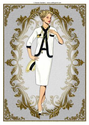 Vintage Fashion Lady Embossed A4 Topper / Card Front