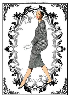 Vintage Fashion Lady Embossed A4 Topper / Card Front