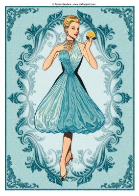 Vintage Fashion Lady Embossed A4 Topper / Card Front