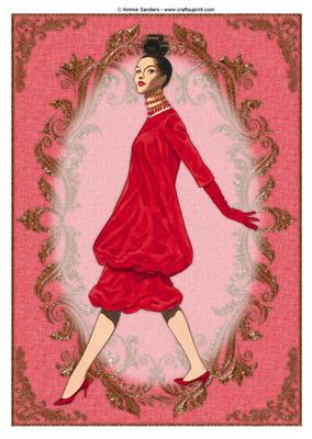 Vintage Fashion Lady Embossed A4 Topper / Card Front