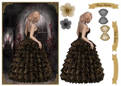 Belle of the Ball A5 Card Front , Topper & Embellishments