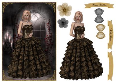 Belle of the Ball A5 Card Front , Topper & Embellishments