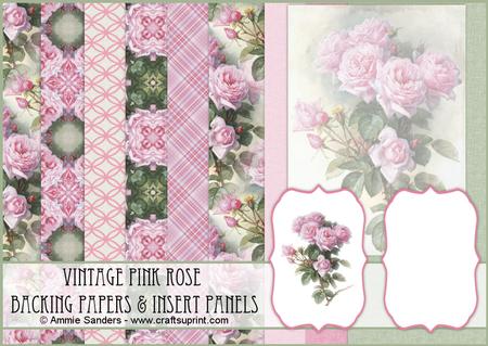 Gorgeous Vintage Pink Roses Backing Papers & Insert Panels