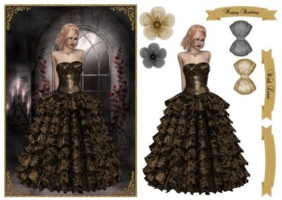 Belle of the Ball A5 Card Front , Topper & Embellishments