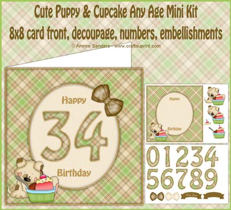 Cute Puppy & Cupcake Any Age 8x8 Mini Kit