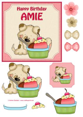 6x6 Amie Birthday Puppy & Cupcake Decoupage Quick Card