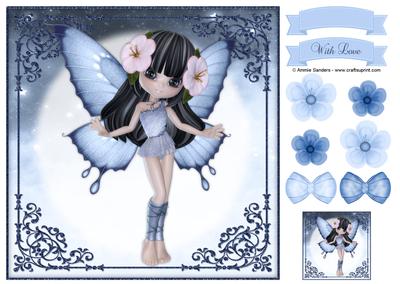 Sweet Blue Fairy 8x8 Topper & Embellishments