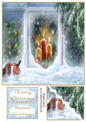 Robins by the Christmas Window Topper & Sentiments