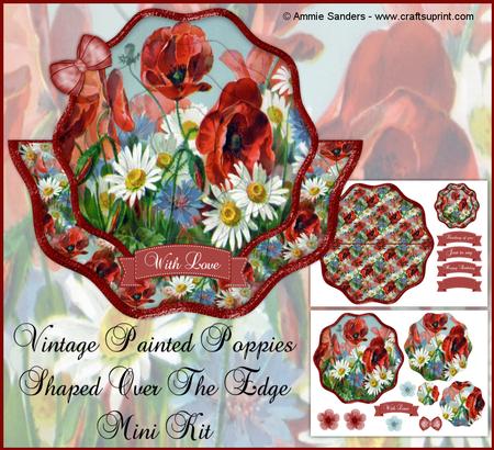 Vintage Painted Poppies Shaped Over the Edge Mini Kit