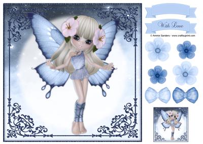 Sweet Blue Fairy 8x8 Topper & Embellishments