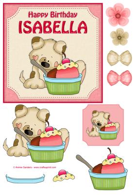 6x6 Isabella Birthday Puppy & Cupcake Decoupage Quick Card