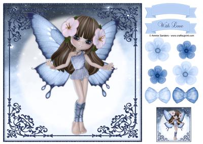 Sweet Blue Fairy 8x8 Topper & Embellishments
