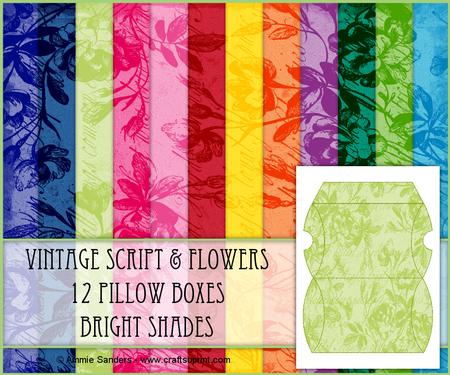Vintage Script & Flowers 12 Pillow Box's - Bright Shades