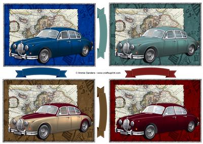 4 Vintage Car Toppers & Sentiments Banners
