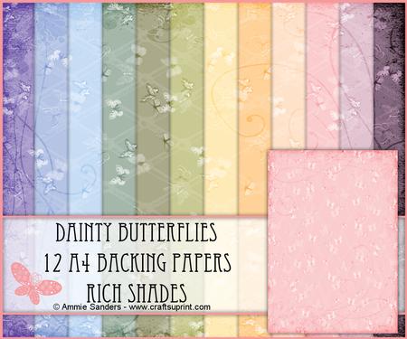 Dainty Butterflies 12 A4 Backing Papers - Subtle Shades