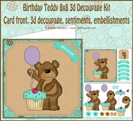 Birthday Teddy with Cupcake 3D Decoupage Kit
