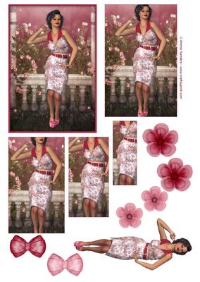 Flirty Pin-up 50's Girl Pyramid , Topper, Embellishments