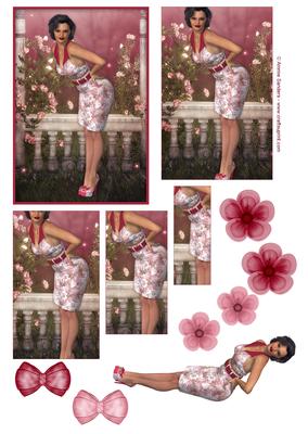 Flirty Pin-up 50's Girl Pyramid , Topper, Embellishments
