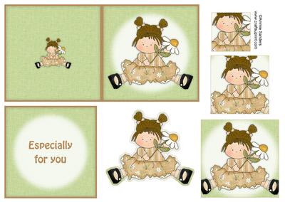Little Flower Daisy Girl 4x4 Quick Card