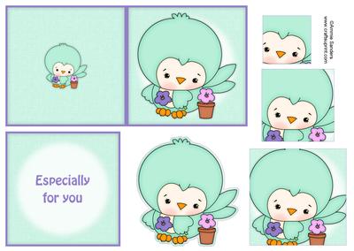 Sweet Little Green Bird 4x4 Quick Card