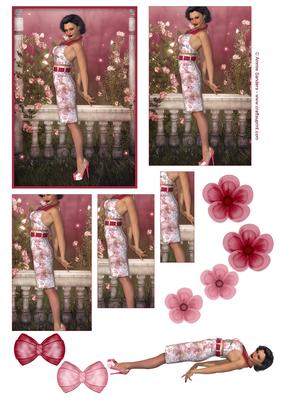 Flirty Pin-up 50's Girl Pyramid , Topper, Embellishments