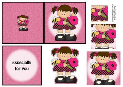 Cute Girl with Flower 4x4 Quick Card