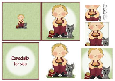 Little Boy Wth Dog & Burger 4x4 Quick Card